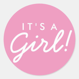 It's A Girl Baby Shower Sticker - Pink and White