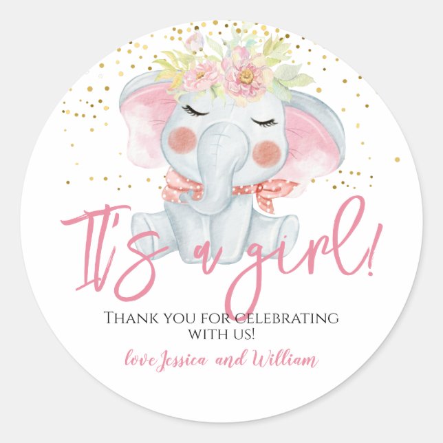 It's A Girl Baby Shower Thank You Classic Round Sticker (Front)