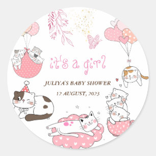 It's a girl baby shower with cats classic round sticker