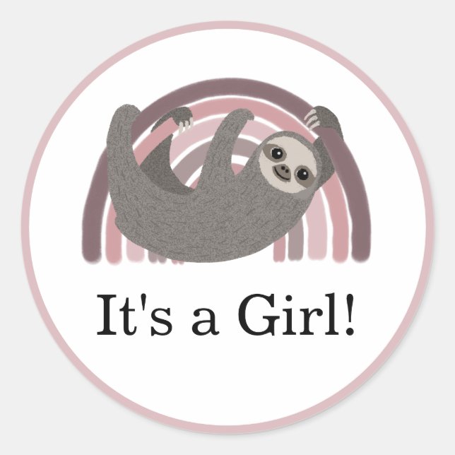 It's a Girl! Baby sloth baby shower sticker (Front)