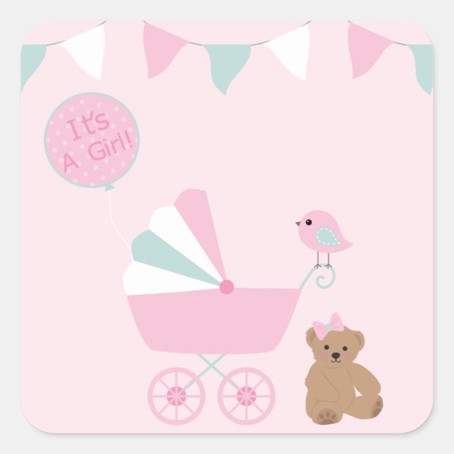 Its A Girl Baby Square Sticker (Front)