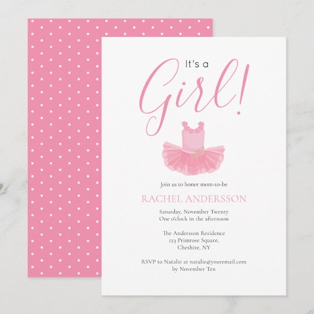 It's a Girl Ballerina Pink Baby Shower Invitation (Front/Back)