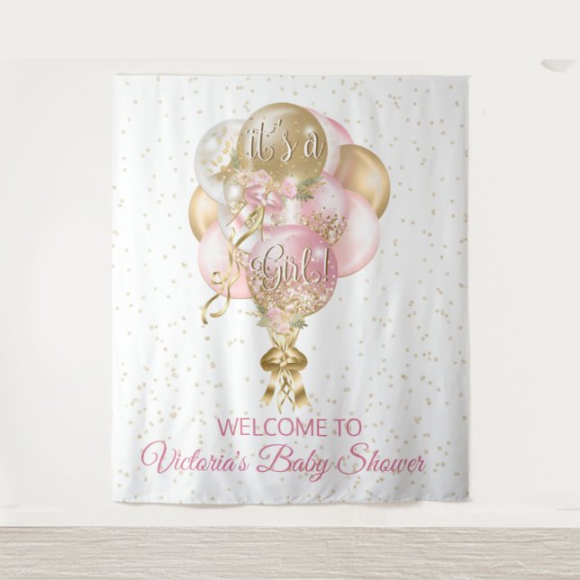 Its a Girl Balloon Baby Shower XL Backdrop Tapestry (Front)