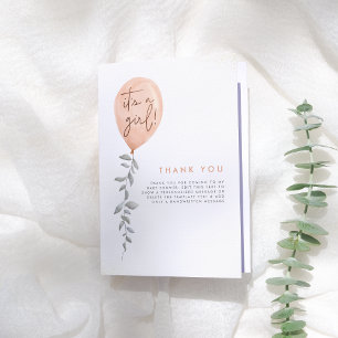 Its A Girl Balloon Greenery Baby Shower Thank You Card
