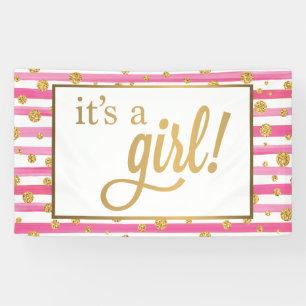 It's A Girl Banner - New Baby - Pink and Gold