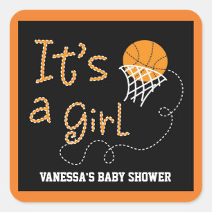 IT'S A GIRL Basketball Baby Shower Party Sticker