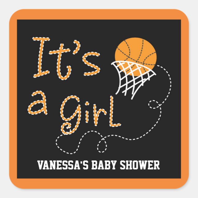 IT'S A GIRL Basketball Baby Shower Party Sticker (Front)