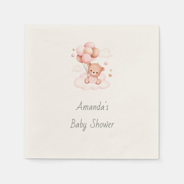 It's a Girl, Bearly Wait! Baby Shower Napkins (Front)
