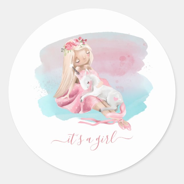 It's a Girl Beautiful Ballerina Baby Shower Classic Round Sticker (Front)