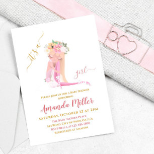 It's a Girl Beautiful Ballerina Baby Shower Invit Invitation