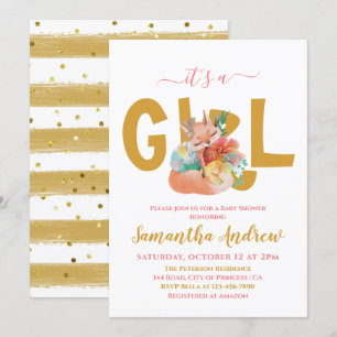 It's a Girl Beautiful Sleepy Fox Baby Shower Invitation