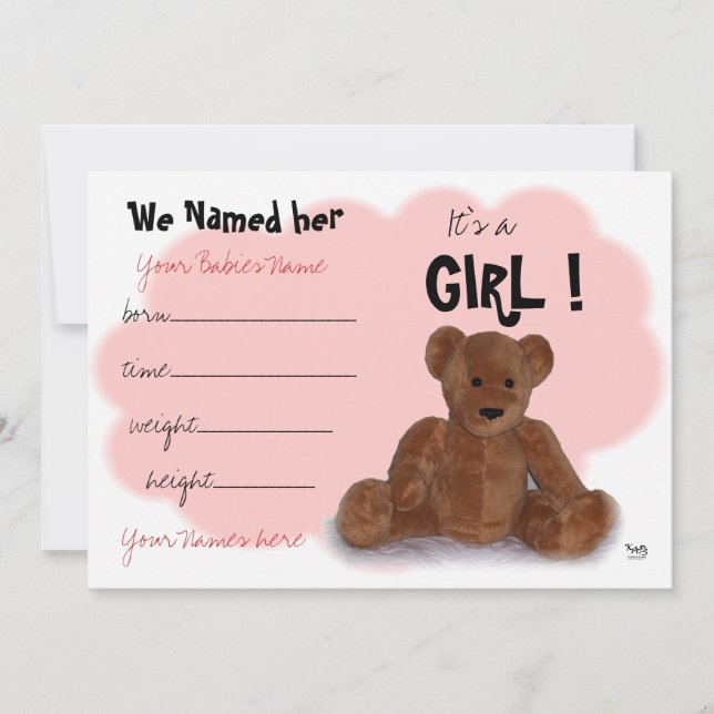 It's a Girl Birth Announcement (Front)