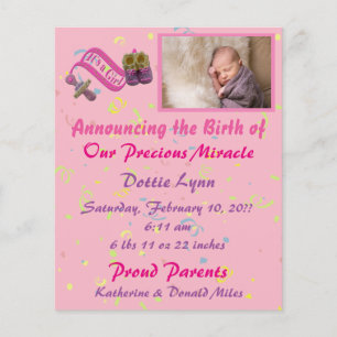 It's a Girl Birth Announcement Flyer