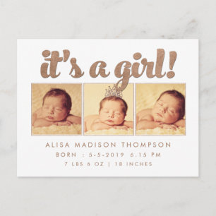 It's a Girl Birth Announcement Photo Postcard