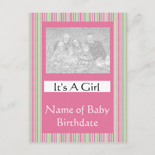 It's A Girl Birth Announcment Card Template