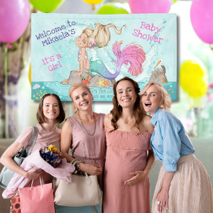Its a Girl Blonde Teal Pink Mermaid Baby Shower Banner