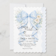 It's a Girl Blue Bow Floral Baby Shower