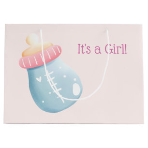 It's a Girl Blue & Pink Baby Bottle Cute Large Gift Bag