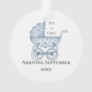 It's A Girl! Blue Toile Pregnancy Announcement Ornament