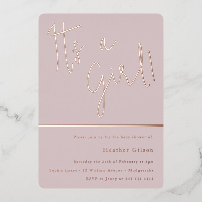 Its a Girl! Blush Modern Baby Shower Rose Gold (Front)
