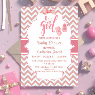 Its a girl blush pink baby girl baby shower invitation