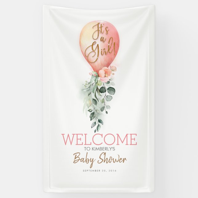 It's a Girl Blush Pink Balloon Baby Shower Welcome Banner (Vertical)