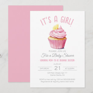 It's A Girl Blush Pink Cupcake Baby Shower Invitation
