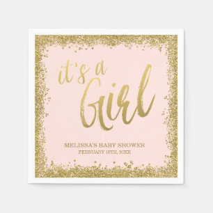 It's a Girl Blush Pink Gold Glitter Baby Shower Napkin