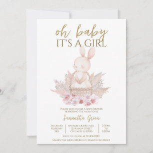 It's a Girl Boho Bunny Baby Shower Invitation