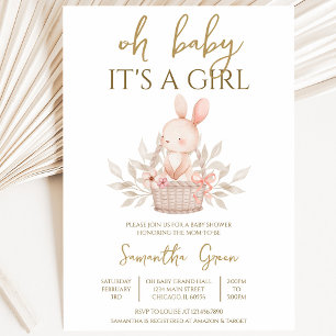 It's a Girl Boho Bunny Baby Shower Invitation
