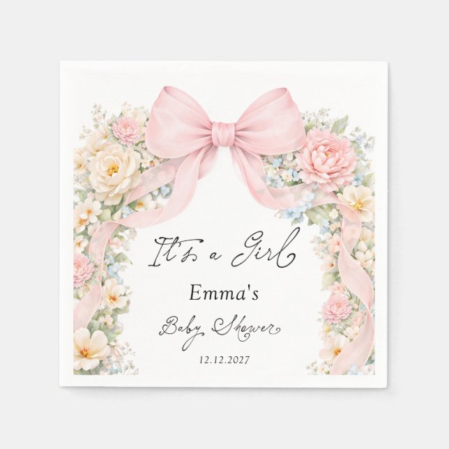 It's a Girl Bow Coquette Bow Baby Shower Napkin (Front)
