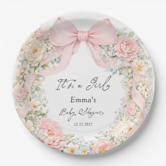 It's a Girl Bow Coquette Bow Baby Shower Paper Plate