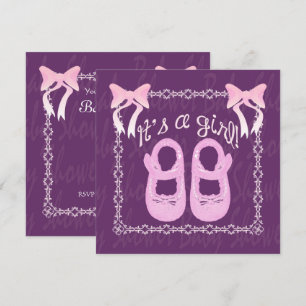 Its a girl Bow Shoes Purple Baby Shower Invite