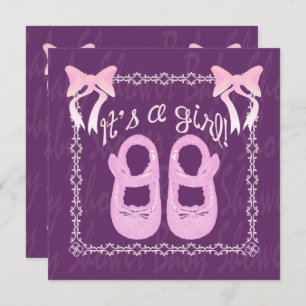 Its a girl Bow Shoes Purple Baby Shower Invite
