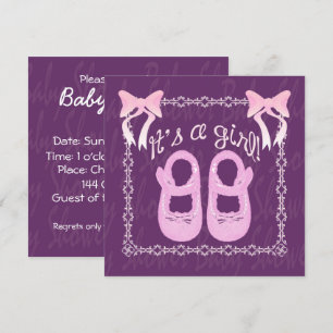 Its a girl Bow Shoes Purple Baby Shower Invite