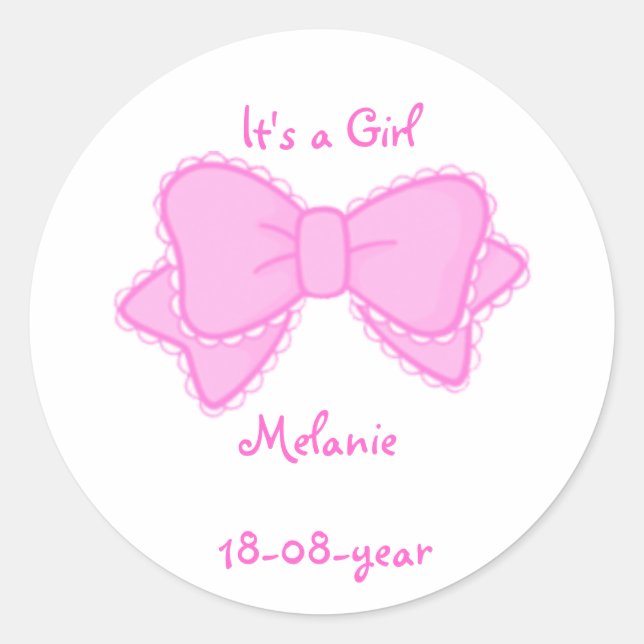 It's a girl -bow-sticker classic round sticker (Front)
