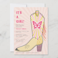 It's A Girl Butterfly Cowboy Boot Baby Shower