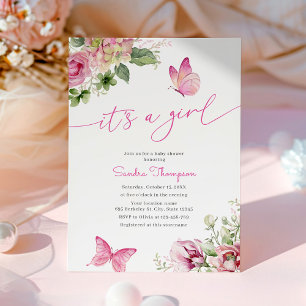 It's A Girl Butterfly Floral Baby Shower Invitation