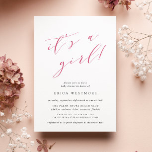 It's a Girl   Calligraphy Baby Shower Invitation