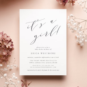 It's a Girl   Calligraphy Baby Shower Invitation