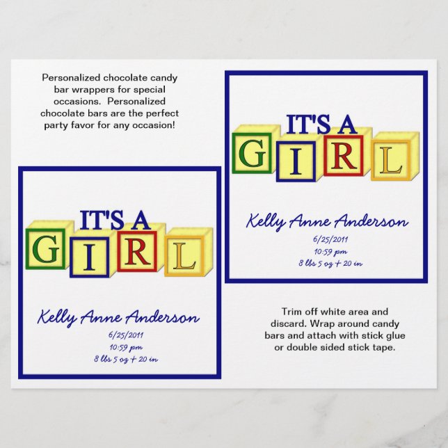 It's A Girl Candybar Wrappers (Primary) (Front)