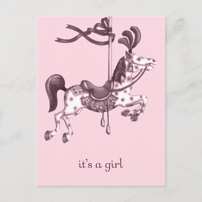 It's a Girl Carousel Horse Postcard (Front)