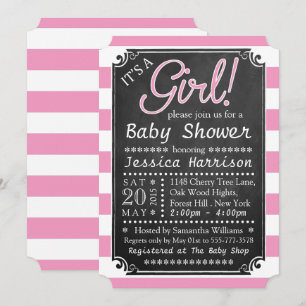 It's A Girl! Chalkboard Baby Shower Invitations