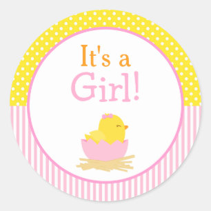 It's a Girl Chick Baby Shower Classic Round Sticker