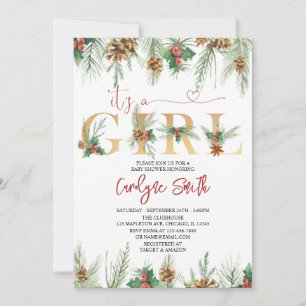 It's A Girl Christmas Baby Shower Invitation