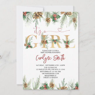It's A Girl Christmas Baby Shower Invitation