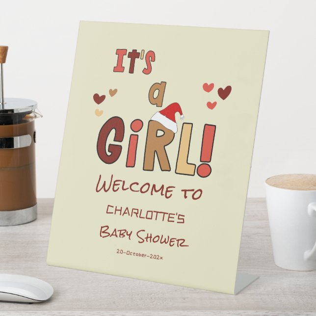 It's a Girl! Christmas Baby Shower Welcome Pedestal Sign (In SItu)