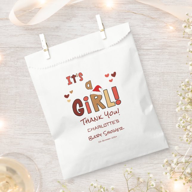 It's a Girl! Christmas Santa Hat Baby Shower Favour Bags (Clipped)