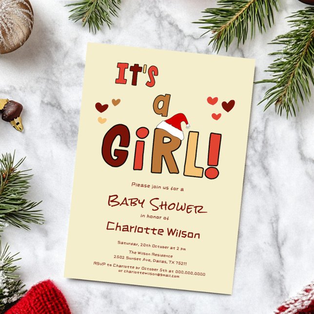 It's a Girl! Christmas Santa Hat Baby Shower Invitation (Creator Uploaded)