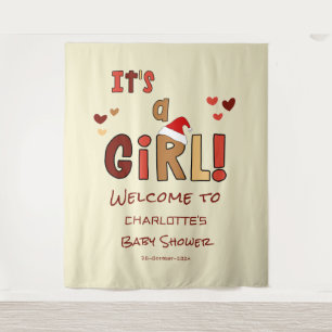 It's a Girl! Christmas Santa Hat Baby Shower Tapestry